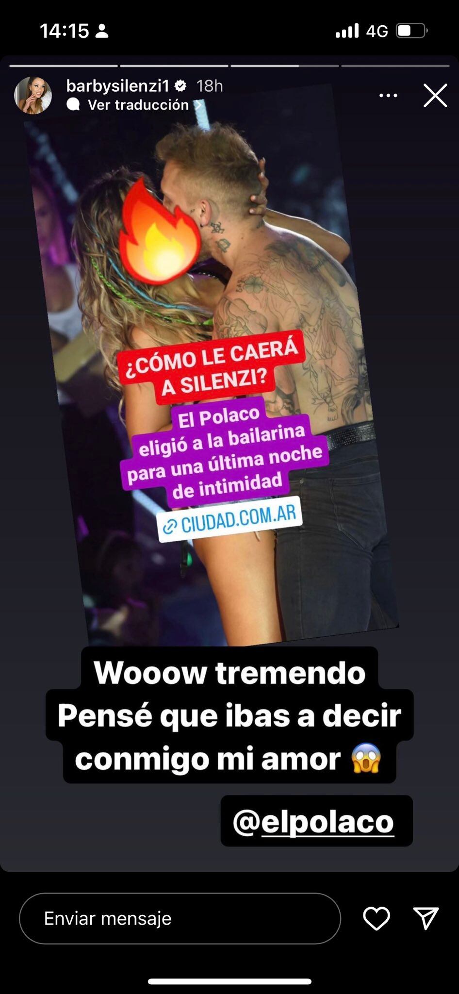 La reacción de Barby Silenzi a los comentarios de El Polaco