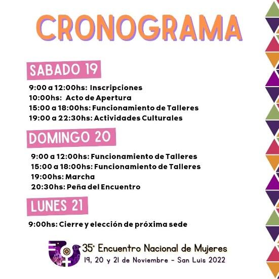 Cronograma. El 35° Encuentro Nacional de Mujeres se lleva a cabo en el mes de noviembre en San Luis