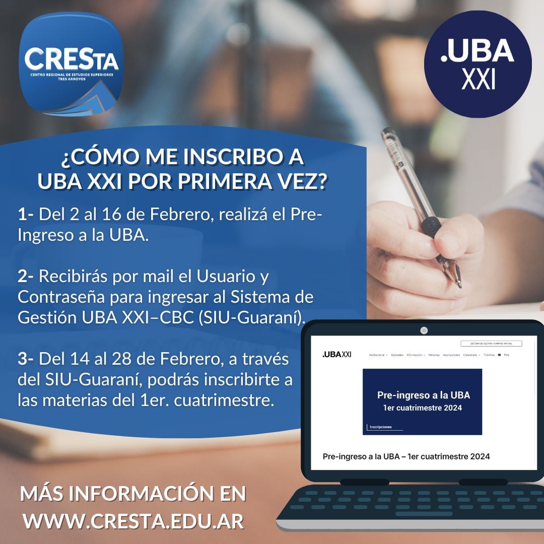 Abierta la preinscripción para cursar el Programa UBA XXI en Tres Arroyos