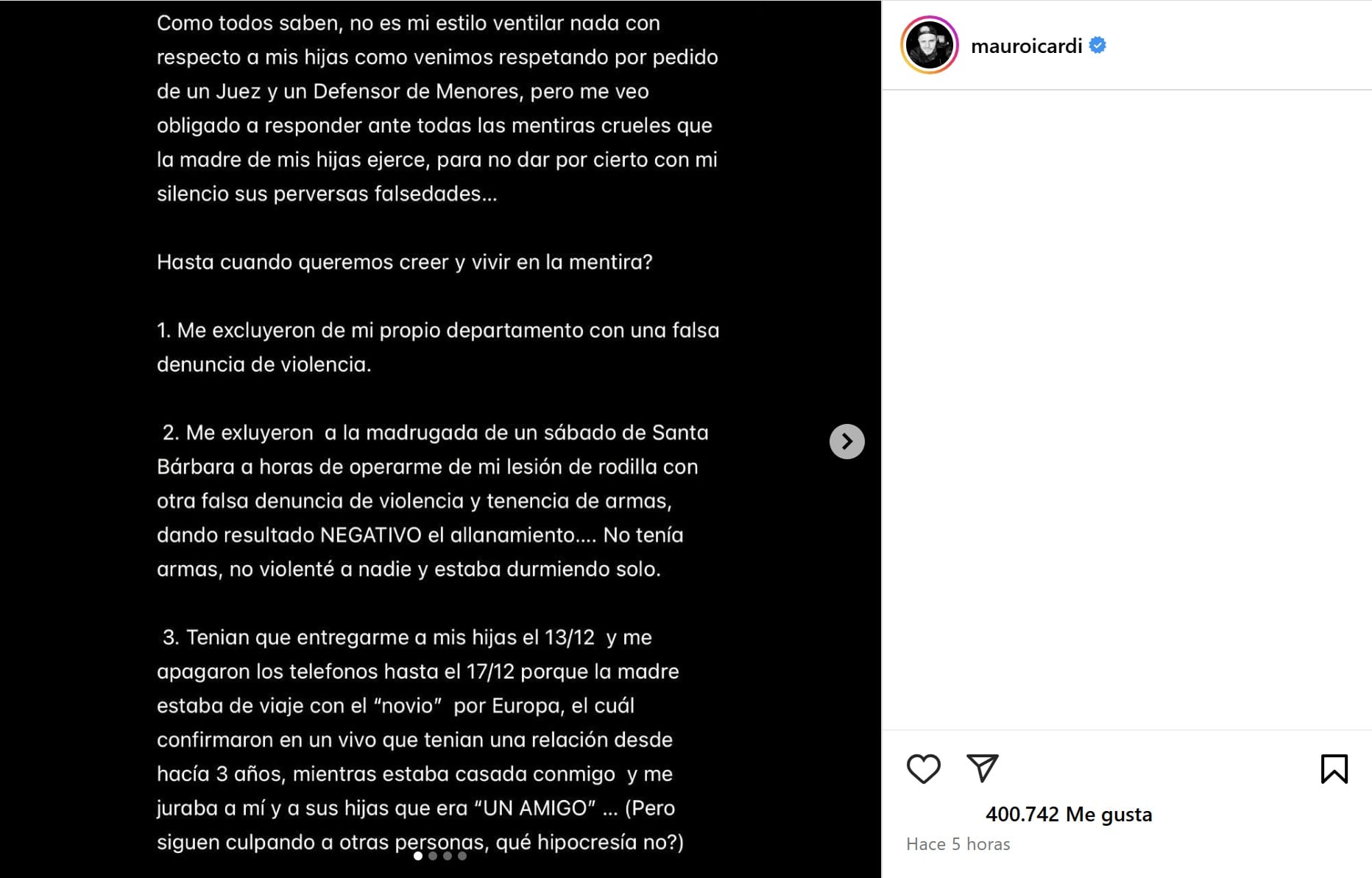 El descargo de Mauro Icardi tras blanquear su relación con China Suárez (Captura de pantalla)