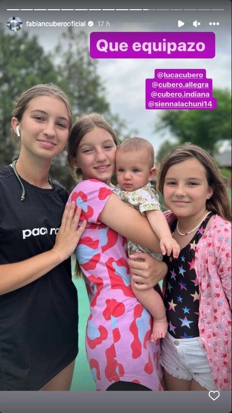 Luca Cubero junto a sus hermanas mayores, hijas de Fabián Cubero con Nicole Neumann.