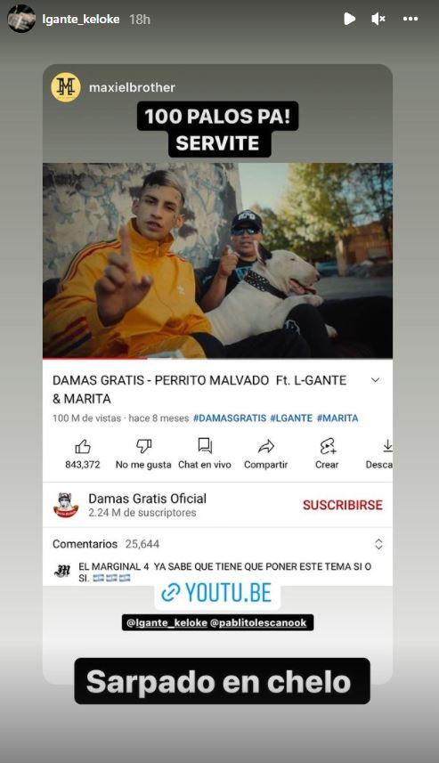 L-Gante celebró las 100 millones de views de “Perrito malvado”.