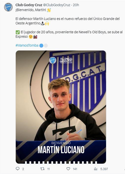 Martín Luciano, refuerzo tombino