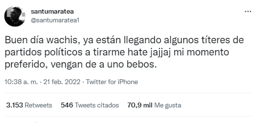 Santi Maratea y su mensaje en las redes.