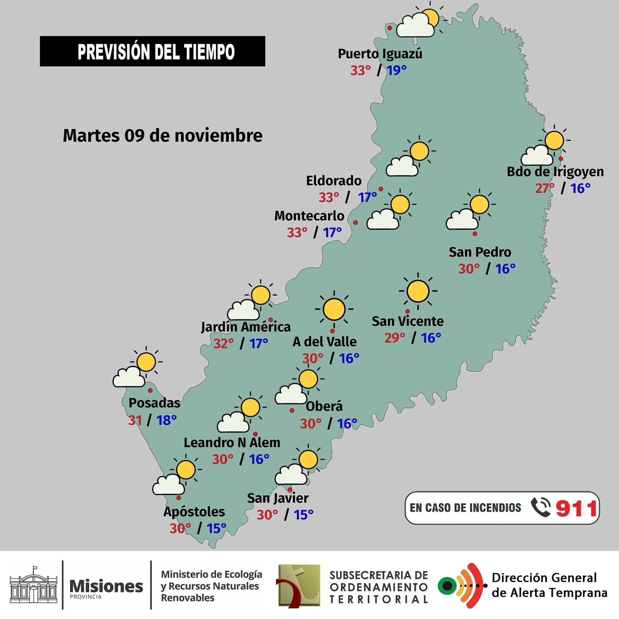 Este martes el clima permanecerá estable para todo Misiones.