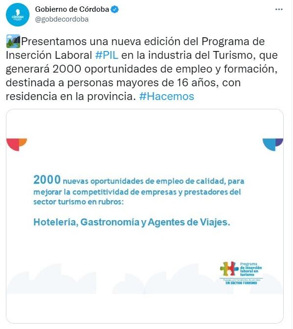 Parte del comunicado en la cuenta de Twitter del Gobierno.