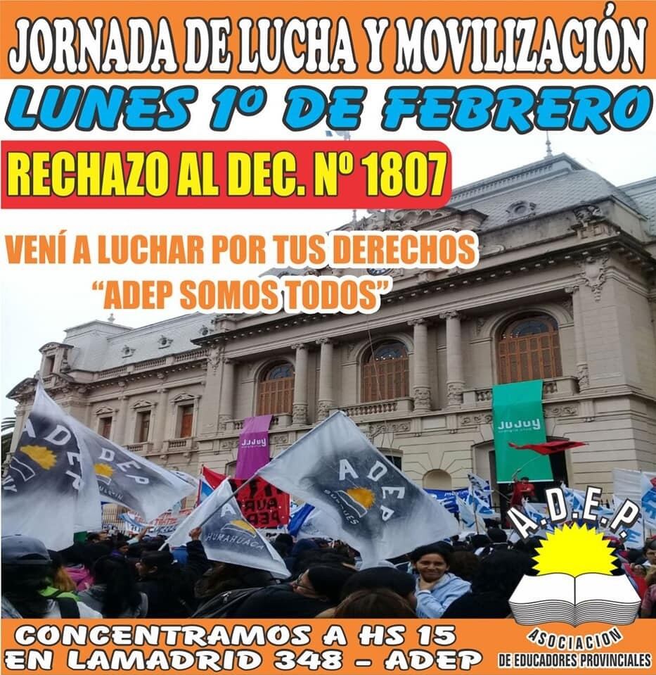 ADEP anunció una movilización para el lunes 1 de febrero en San Salvador de Jujuy.