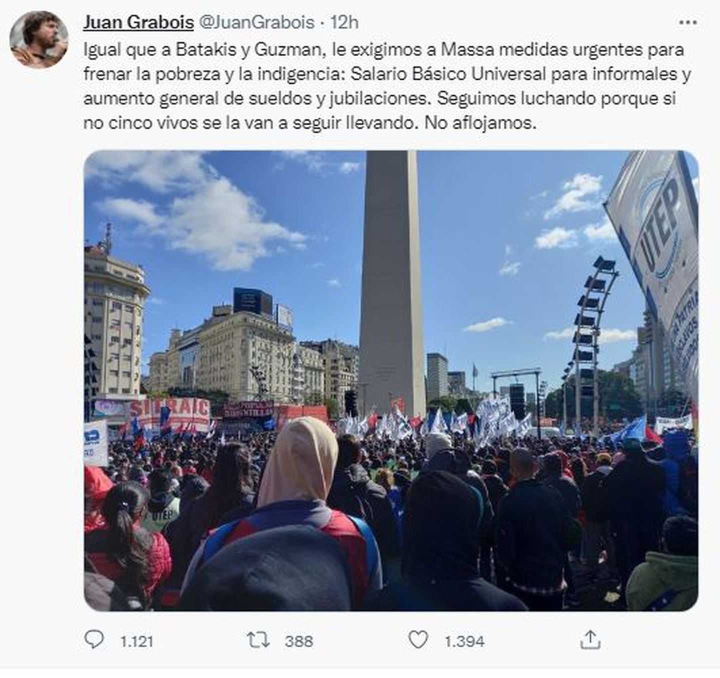 Juan Grabois exigió el salaio básico en sus redes sociales.