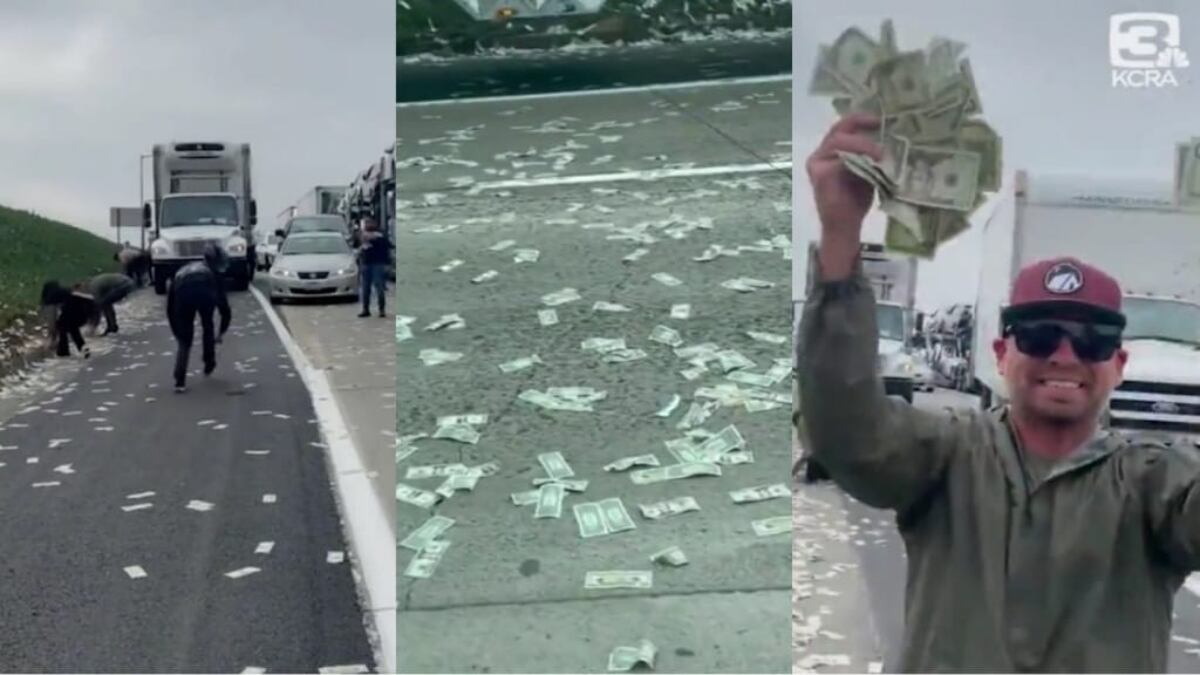 Lluvia de dólares en la autopista: chocó un camión que transportaba dinero y se desató un caos