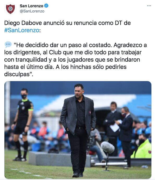 Diego Dabove renunció como DT de San Lorenzo.