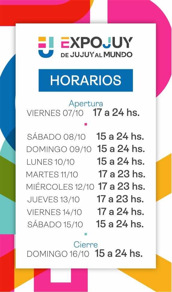 Cronograma de horarios de la Expojuy 2022.