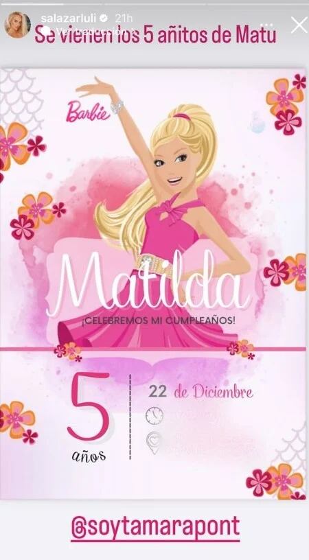 Luciana Salazar mostró la tarjeta del cumpleaños de Matilda.