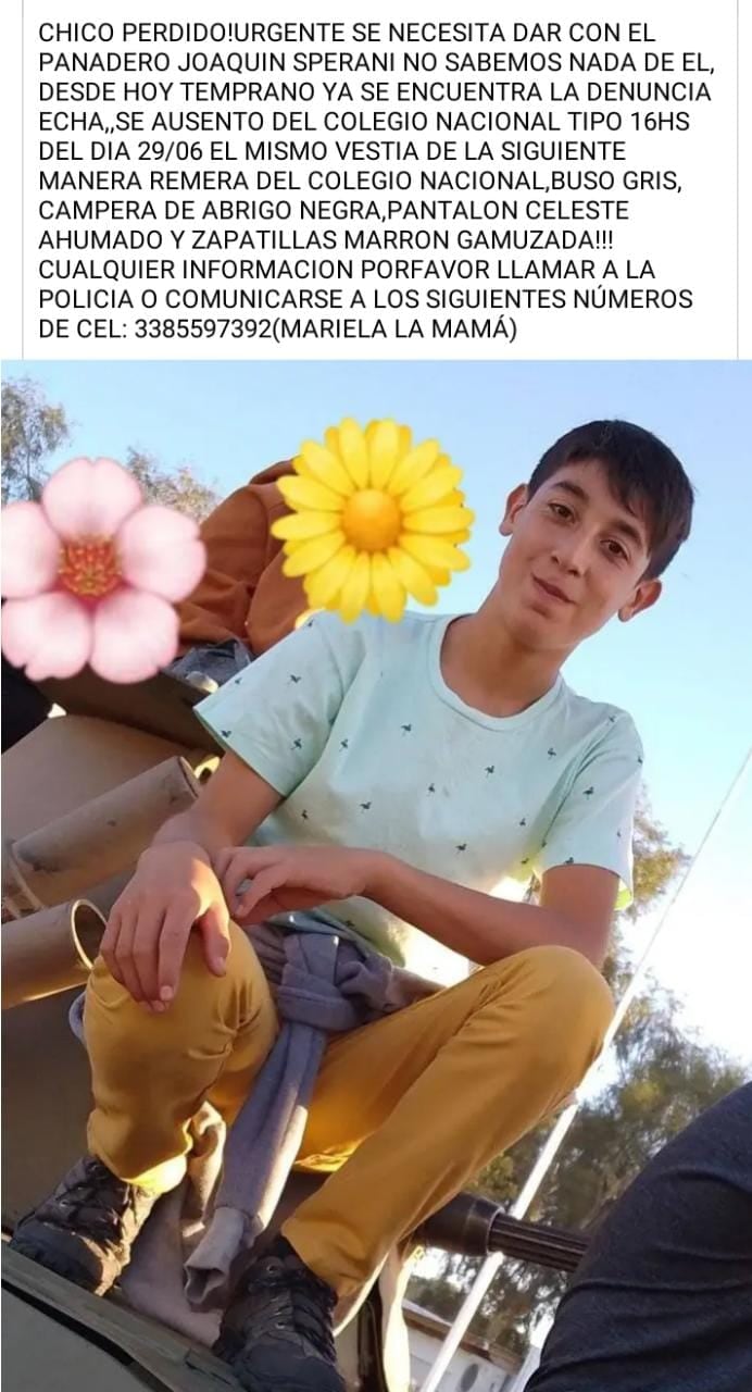 Joaquín. El chico buscado en Laboulaye (Gentileza).