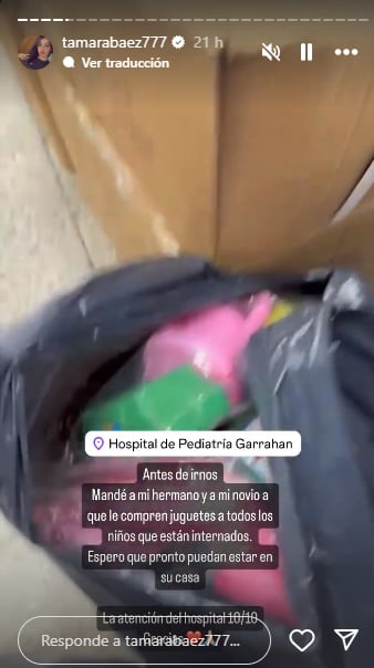 El acto solidario de Tamara Báez con los nenes del Hospital Garraham