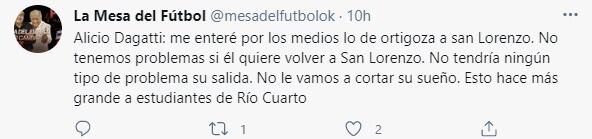 Alicio Dagatti no quiere "cortarle el sueño" al Gordo Ortigoza de retirarse en San Lorenzo.