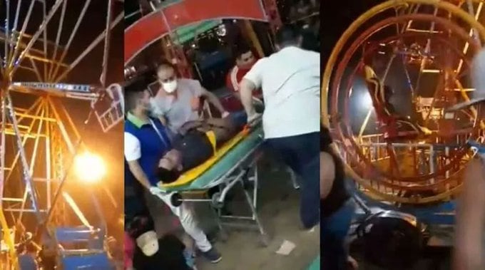 El momento en que trasladan al padre del niño que al igual que él, resultó gravemente herido. Twitter @news_digitales