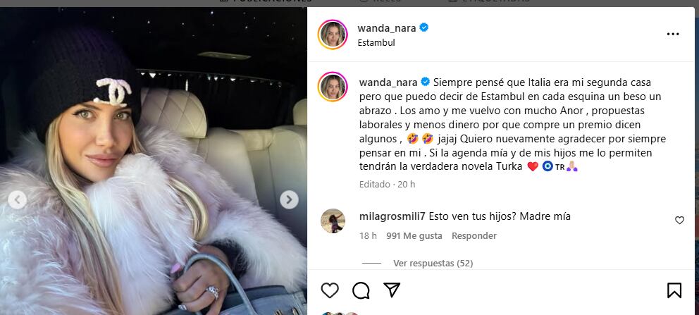 El anuncio de Wanda Nara en Estambul