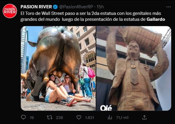 Algunos memes luego de que se revelara la estatua de Marcelo Gallardo. Foto: Captura de pantalla.