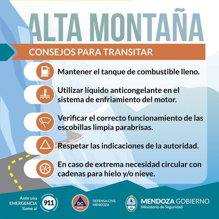 Nevadas en Alta Montaña: recomendaciones de Defensa Civil Mendoza.