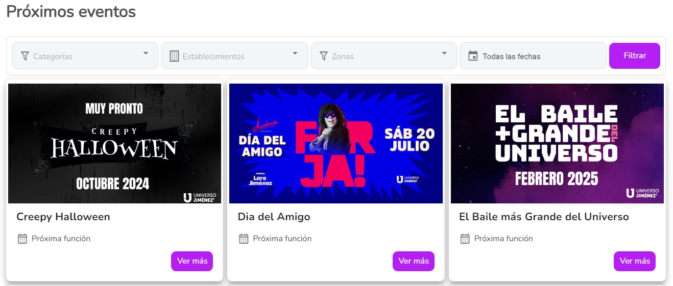 En la nueva plataforma, se pueden ver los distintos eventos que va a realizar la productora.