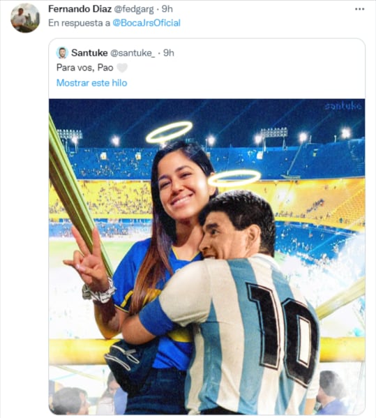 La foto de Paola y Maradona en el cielo.