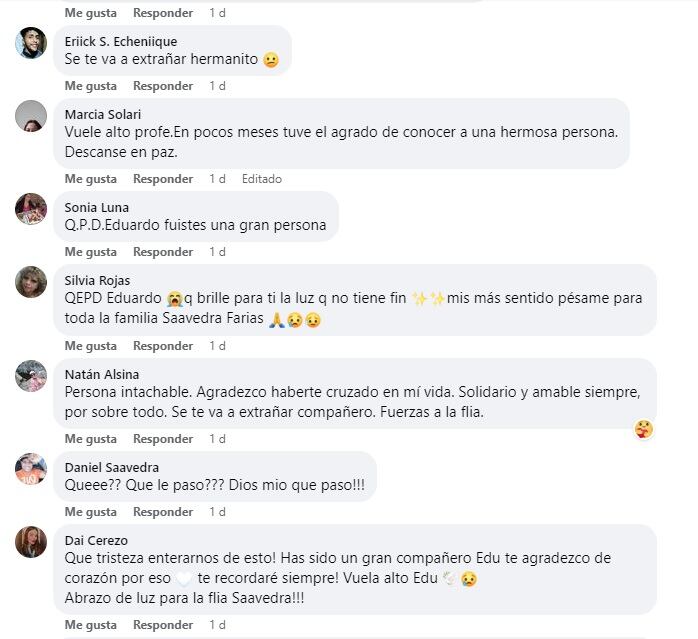 Mensajes en las redes sociales por la muerte del profesor Saavedra.