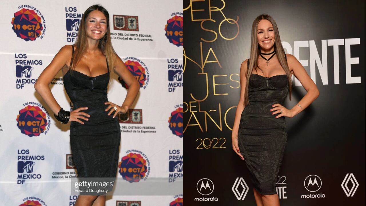 Pampita en los Premios MTV 2006 y la gala de los Personajes del Año 2022.