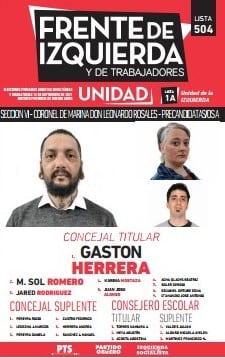 Gastón Herrera encabeza la lista de concejales del Frente de Izquierda.