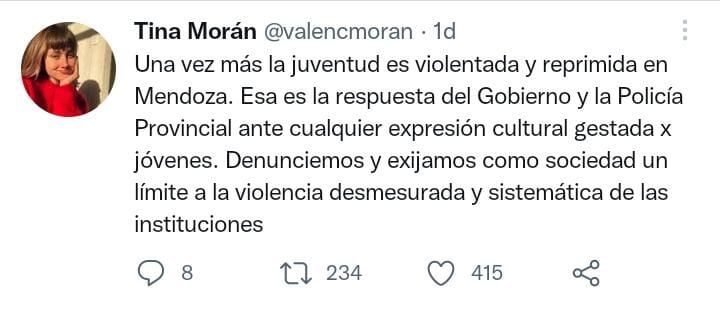 Repudio del accionar de policía a jóvenes de Mendoza.