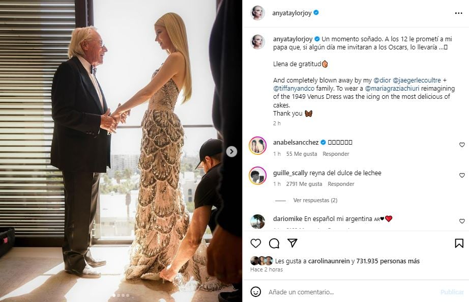 Anya Taylor-Joy cumplió con su promesa: llevó a su papá a los Premios Oscar 2024 y habló en “argentino”