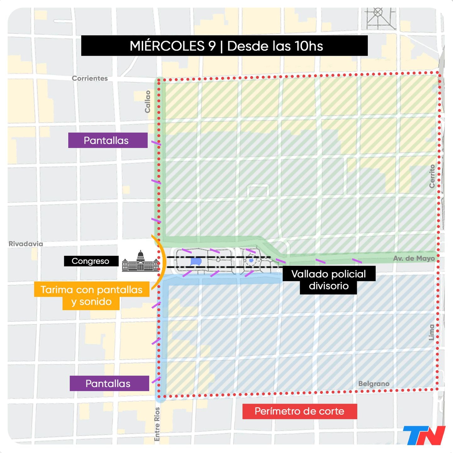 Disposición en los alrededores del Congreso