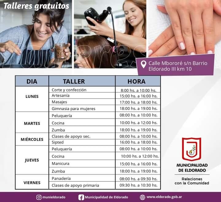 Se encuentran abiertas las inscripciones para talleres gratuitos en Eldorado.