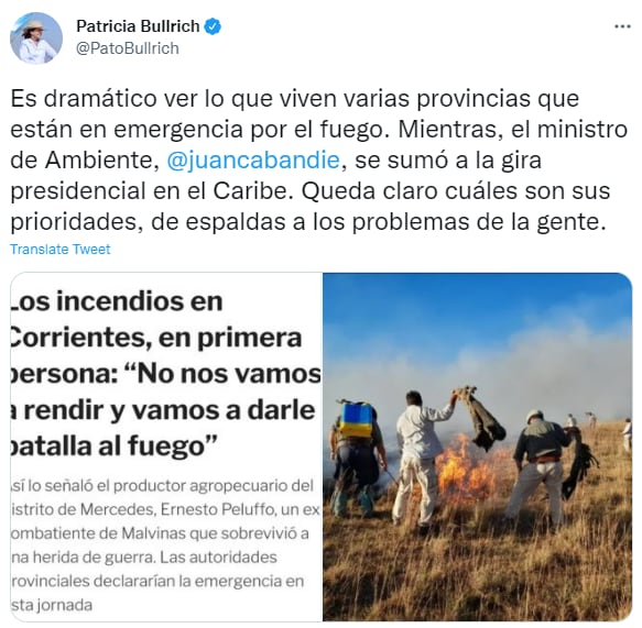 Patricia Bullrich criticó a Juan Cabandié por su viaje a Barbados.