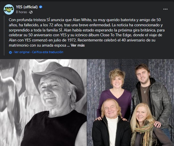 El mensaje de Yes tras la noticia de la muerte de Alan White