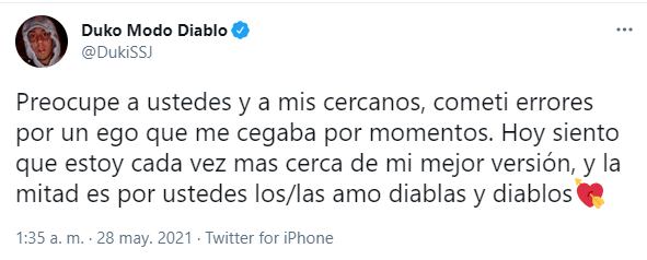 Duki hizo un pequeño descargo en Twitter.