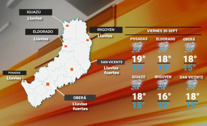 Cielo nublado y probabilidad de lluvias en Misiones.