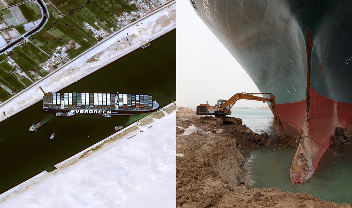 Canal de Suez: no resultó el primer intento de reflotar el barco atascado