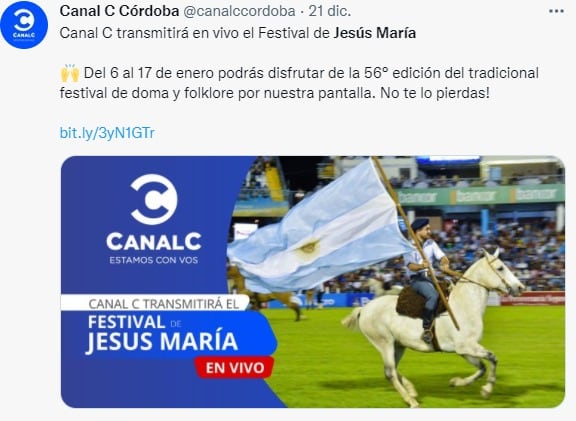 Por primera vez Canal C televisará el tradicional festival de la doma y el folklore.