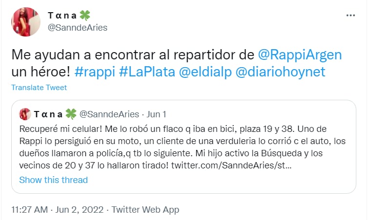 Un repartidor de La Plata la ayudó a recuperar su celular y ahora ella busca saber quién es para recompensarlo.