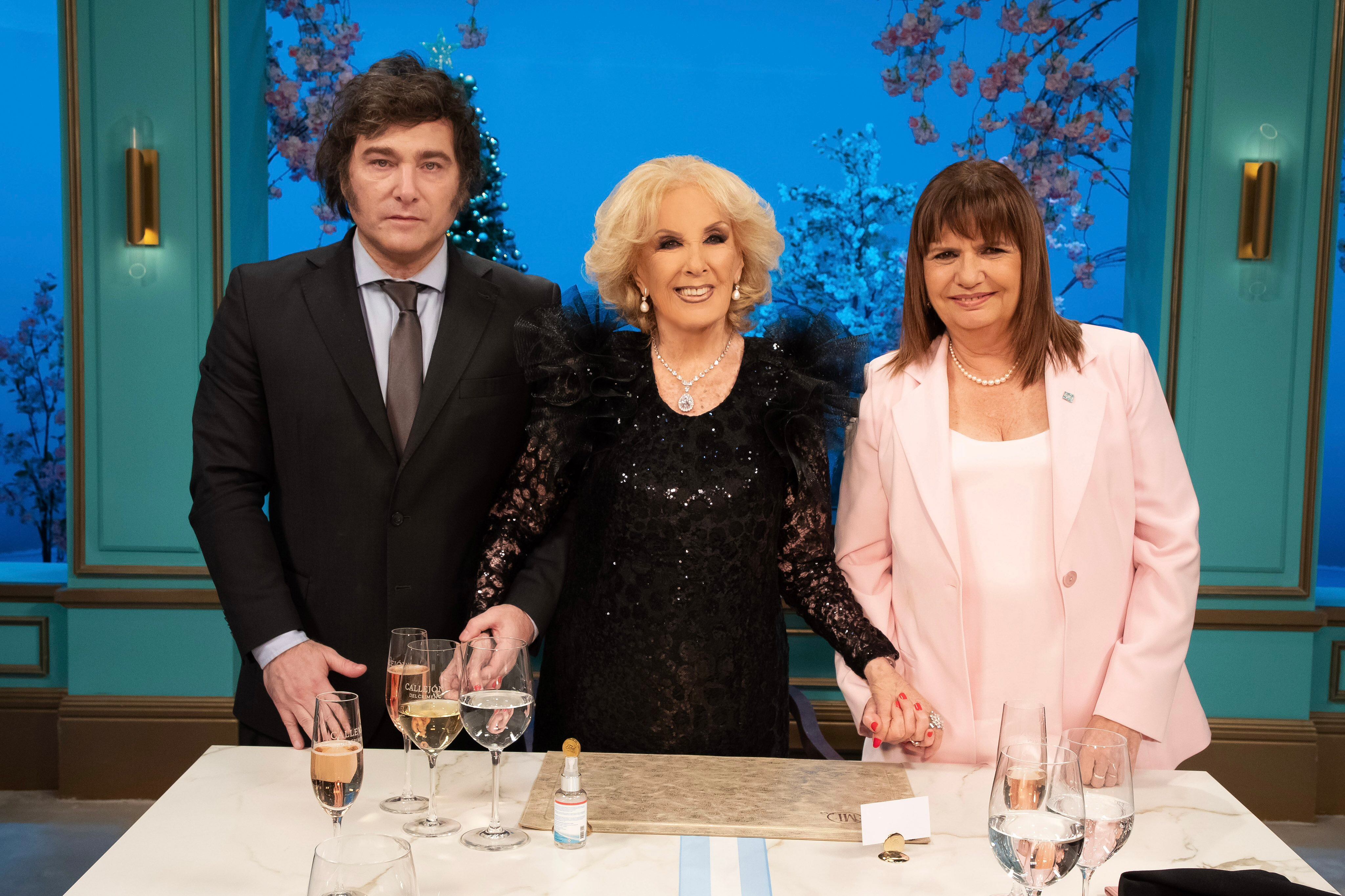 Javier Milei, Mirtha Legrand y Patricia Bullrich.