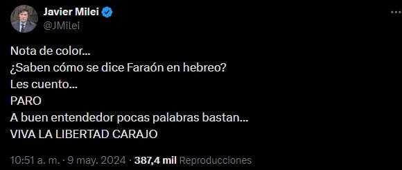 El Presidente de la Nación subió un picante tweet.