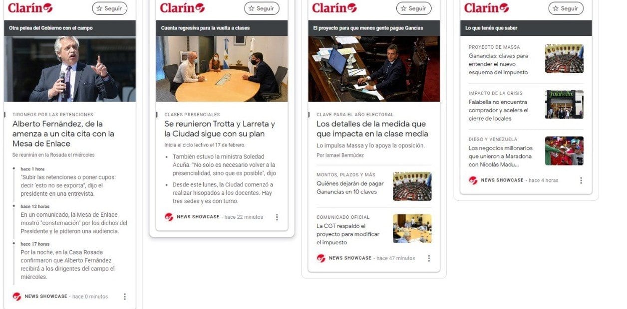 Desde el miércoles 10 de febrero comienza a funcionar Google News Showcase en Argentina. (Clarín)