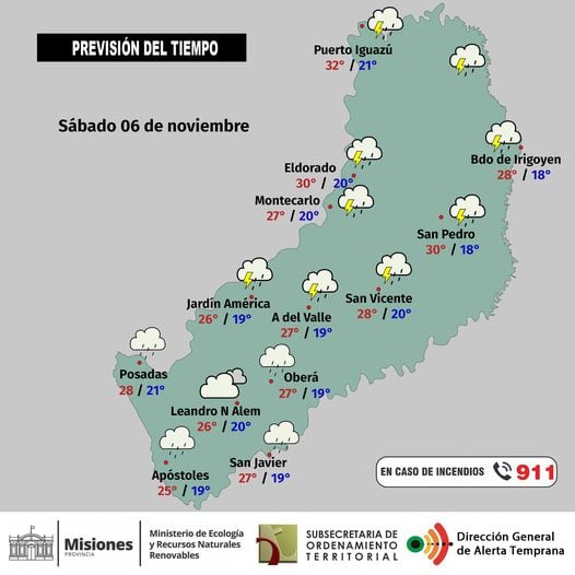 Sábado con continuidad de precipitaciones en la provincia de Misiones.