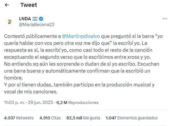 María Becerra le contestó a Coscu tras su polémica reacción a “Corazón Vacío” donde cuestionó su autoría