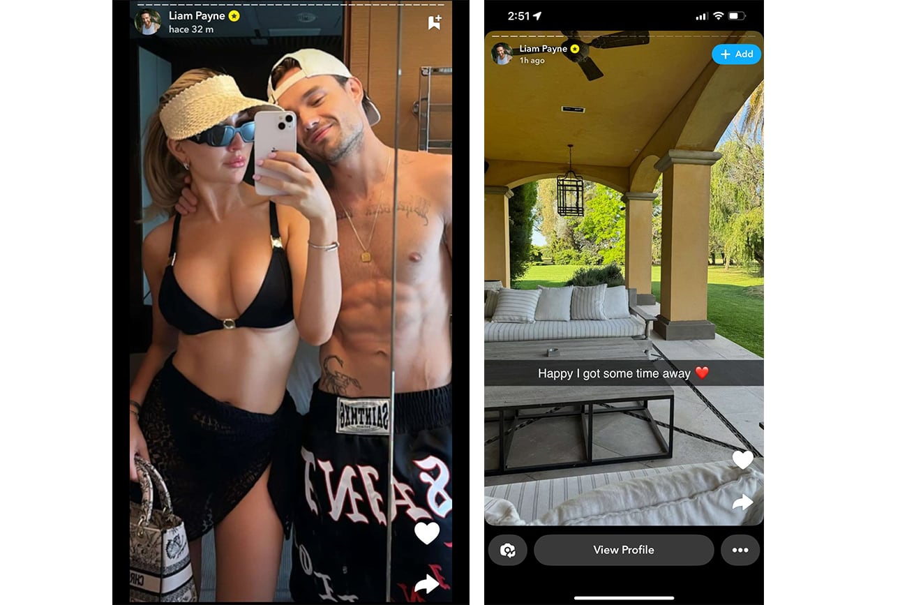 Las fotos que Liam Payne compartió en Snapchat. (Foto: captura de pantalla)