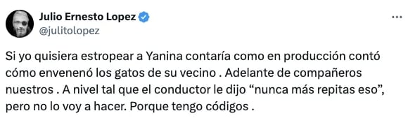 El tweet del excompañero de Yanina Latorre.