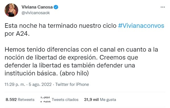 Viviana Canosa renunció a A24