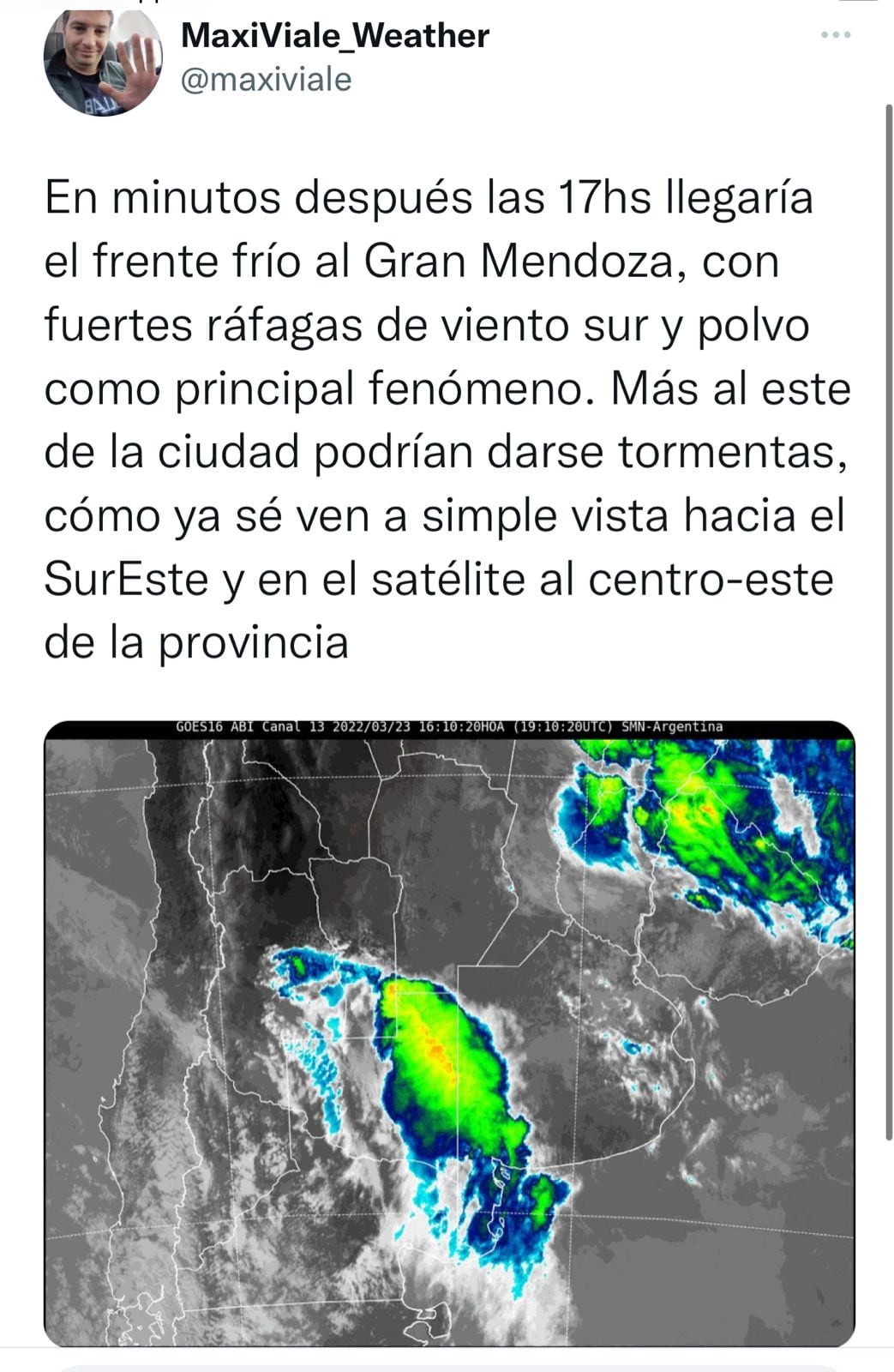 Ingresa un frente frío a Mendoza.