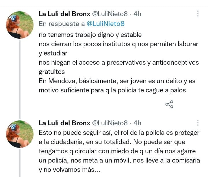 Repudio en las redes sociales al accionar del personal de policía a jóvenes de Mendoza.