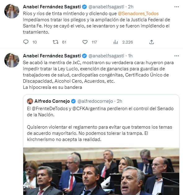 repercusiones en las redes entre Anabel Fernández Sagasti y Alfredo Cornejo.